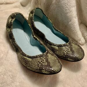 NEW Aera Flats Euro 39.5 /US 9 Ballet Slipper Style Green Python Animal Print